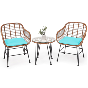 3-Pc Costway Patio Rattan Bistro Conversation Set (Turquoise) $74.40 + Free Shipping