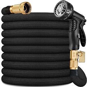 Flexible Garden Hose 75 FT, Ultra Lightweight Water Hoses 75FT w/10 Function Sprayer and 3/4" Brass Fittings, Kink-Free, $39.89