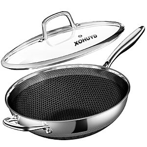 Wok Pan, 13-Inch Stainless Steel Woks & Stir-Fry Pans Nonstick, Wok Pan with Lid for Induction, Hybrid,Electric, Gas, Halogen, All Stoves $31.99