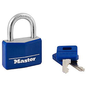 $3.77 FS WALMART+ Master Lock Laminated Padlock with Brass Body and Blue Cover, Key Lock Type