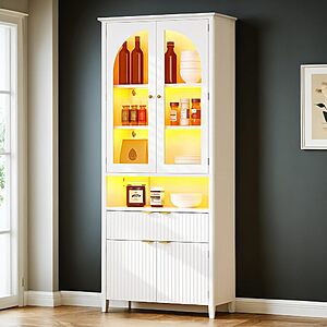 DWVO 72" Tall Kitchen Pantry Cabinet with LED Lighting $129.99 + Free Shipping