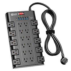 SUPERDANNY Surge Protector with 22 AC Outlets and 6 USB Charging Ports, 1875W/15A, 2100 Joules, 6.5Ft Flat Plug Heavy Duty Extension Cord $19.99