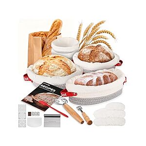 Sourdough Starter Kit 5 Banneton Round & Oval, Consciot Cotton Rope Bread Proofing Basket Set, Sourdough Bread Baking Supplies, Bread Baskets With Liners & Covers, $13.99, FS Prime