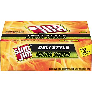 [AC/Max SS] YMMV/Select Accts: 24 Pack: Slim Jim Monster Shortboi Smoked Meat Sticks, Deli Style Original Flavor, 7g Protein Per Stick, Snack Size, 0.9 oz. (24 Count) $13.41