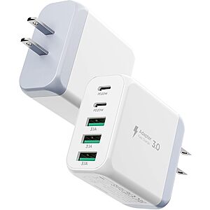 2-Pack EIZLXQ 50W 5-Port Fast Wall Charger w/ Dual USB-C & 3 USB-A Ports (White) $13.08 + Free Shipping w/ Prime or on $35+