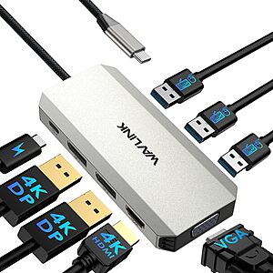 WAVLINK 8-in-1 USB-C Quad Monitor Docking Station w/ Dual DP, HDMI, VGA, 100W PD & 3x USB-A 2.0 $24.99 + Free Shipping w/ Prime or on $35+