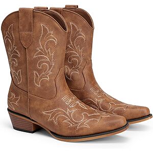 DREAM PAIRS Women's Square Toe Cowgirl Ankle Boots (4 colors) $19.75 + Free Shipping w/ Prime or on $35+