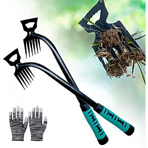 2-Pack 6-Tooth Manganese Steel Gardening Hand Weeder Tools w/ Gloves $10.99 + Free Shipping w/ Prime or on $35+