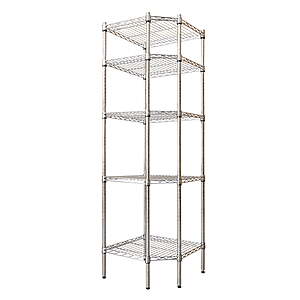 $53.40 - Hyper Tough 5-Tier Corner Shelving Unit, Chrome Wire, Freestanding Storage Rack, Silver
