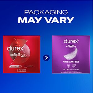 Durex Extra Sensitive Thin Condoms, Lubricated Latex Condoms for Men, 24 Count~$10.24 With S&S @ Amazon