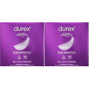 $17.89 S&S Amazon Durex Extra Sensitive Thin Condoms,Lubricated Latex Condoms for Men,24 Count (Pack of 2)