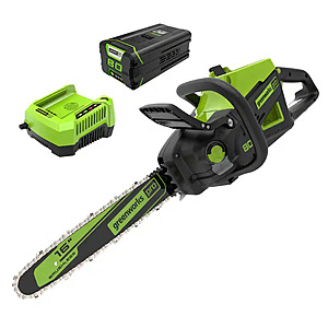 Free chainsaw bar and chain replacement combo with Greenworks - 80 Volt 16” 2kW Chainsaw with 4.0 Ah Battery and Charger purchase $119  Bestbuy.com