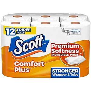 $5.68* | 12-pk 231-Sheets Scott ComfortPlus 1-Ply Toilet Paper Triple Rolls at Amazon (47.3￠ each)