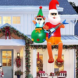 $19.99** | 8' SHDEJTG Guitar-Playing Santa w/ Elf Outdoor Inflatable with LED Lights at Amazon