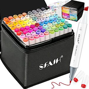 SFAIH 81-Color Dual-Tip Alcohol Markers Set w/ Storage Box, No-Bleed Sheet, & More (Chisel & Fine Tip) $16.99 + Free Shipping w/ Prime or on $35+