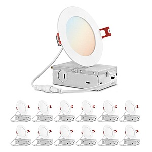 Globe Electric 12-Pk 4 in. Contractor Series Adjustable CCT Dimmable Integrated LED Canless Recessed Light for Kitchen Bath Living Room, $59.47, FS, Home Depot