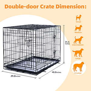 Max & Marlow Double-Door Dog Crate, Foldable Metal Wire Kennel, Portable, Tray and Divider Included, 48" x 29" x 31.5" $40.32