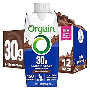 [SnS, AC] $14.66* | 12-Pack 11-Oz Orgain 30g High Protein Shake (Chocolate Fudge) at Amazon