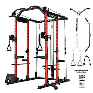 Mikolo Power Rack Cage with Cable Crossover, J Hooks & Dip Bars(Red) $409.99 + Free S&H at Walmart
