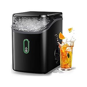 $90 FS PRIME WOOT Silonn 33lbs Nugget Ice Maker Countertop, Pebble Ice Maker with Soft Chewable Ice, One-Click Operation Ice Machine