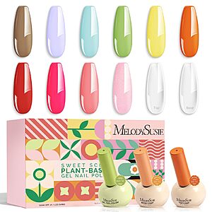 MelodySusie Highly Pigmented Gel Nail Polish Set,10 Dopamine Colors with 2 Top & Base Coat $6.99