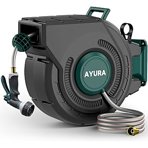 AYURA Retractable Garden Hose Reel 100 ft x 1/2 inch with Pro Metal Shaft $79.77