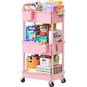 SUNALLY Baby Diaper Caddy Cart, 3 Tier Rolling Diaper Cart with Lockable Wheels $17.99