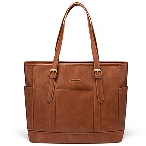 15.6" LOVEVOOK Leather Look Laptop Tote Bag (Retro Brown) from $12.49 & More + Free Shipping w/ Prime or on $35+