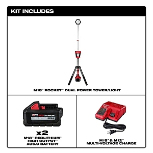 M18 18-Volt Lithium-Ion Cordless Rocket Dual Power Tower Light w/Two 6.0 Ah Battery and Charger