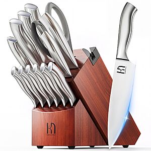 KnifeSagaPremium Knife Set with Block, 14 Pcs Japanese High Carbon Stainless Steel Knives Set for Kitchen, Chef Knife Set with Block and Built in Sharpener $59.99