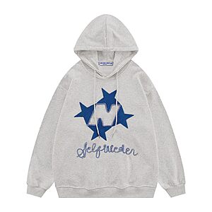 Aelfric Eden Y2k Hoodie Women Graphic Oversized Hoodies Star Embroidered Hoodied Sweatshirt Casual Vintage Pullover Grey $25.98
