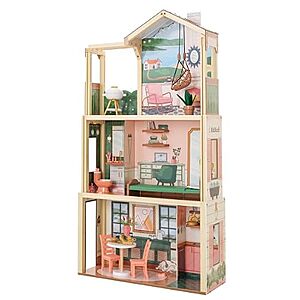 Click & Play Fully Assembled Pop-Up Wooden Dollhouse w/ 50 Accessories $48 + Free Shipping