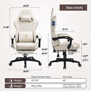 $135.49ac FS WALMART by GTRacing: Gtplayer Pro Gaming Chair with Footrest, Dual Bluetooth 5.1 Speakers PVC Leather Recliner, Ivory