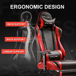 $89.89 FS WALMART by GTRacing: GTPLAYER Gaming Chair, Ergonomic Office Desk Chair with Lumbar Support, PU Leather, Footrest & Adjustable Headrest, Red