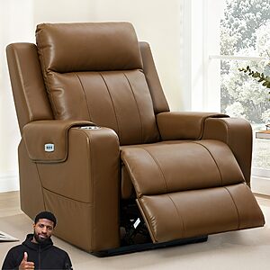 FLEXISPOT Truffle Top Grain Leather Wall Hugger Power Recliner $531 + Free Shipping