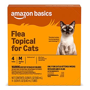 4-Count Amazon Basics Topical Flea Treatment for Medium Cats (5-9 lbs) $12.22 (after 25% Coupon) @ Amazon