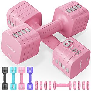 FEIERDUN 5-in-1 Adjustable Dumbbell Set of 2, 12LBS/6LBS Hand Weights for Women, 1s-Adjust Dual-Stable Dumbbell Set for Women Home Gym & Outdoor, Pink $27.99