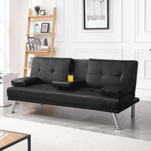 $94.80: Renwick LuxuryGoods Modern Faux Leather Futon with Cupholders and Pillows, Black/Brown/Espresso at Walmart.com