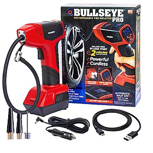 Bullseye Tire Inflator Car Auto Tire Pump Portable, Red $16