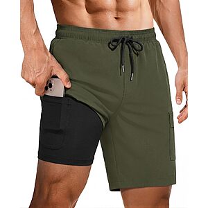 Ekouaer 9 Inch Mens Swim Trunks with Compression Liner 2 in 1 Board Shorts Quick Dry Bathing Suit with Pockets Army Green $14.99