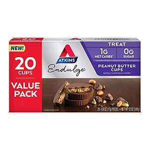 20-Ct 0.6-Oz Atkins Endulge Peanut Butter Cups (Low Carb 0g Sugar) $5.50 w/ S&S + Free Shipping w/ Prime or on $35+