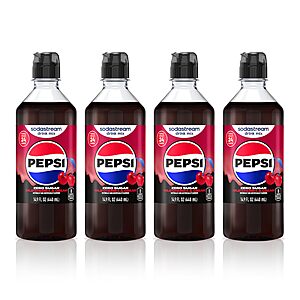 (Select Accounts) Sodastream Zero Wild Cherry Pepsi & Cream, New Pour Bottle 440ml, (Pack of 4) $13.35 or less