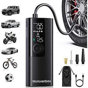 Motorenbau 120PSI Cordless Portable Air Compressor w/ Digital Pressure Gauge, LED Light & Auto Shutoff $14.99 + Free Shipping w/ Prime or on $35+