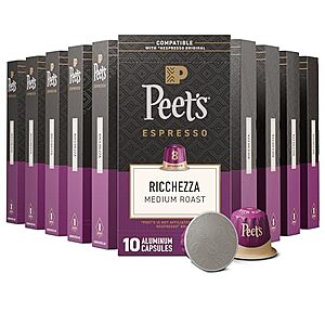 [SnS] $33.82 | 10-Pack 10-Count Peet's Coffee Nespresso Capsules (Ricchezza, Intensity 8) at Amazon