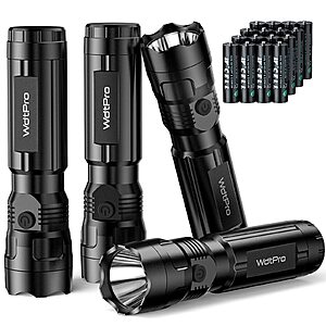 4-Pack WdtPro LED Flashlights w/ 16 AAA Batteries $8.49 + Free Shipping w/ Prime or on $35+