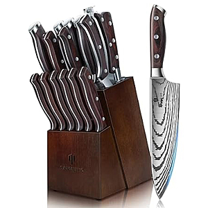 16 Piece high carbon Damascus steel Japanese knive set with block $43.99