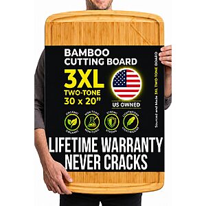 Greener Chef 30 x 20 Organic Extra Large Cutting Board with Lifetime Replacements – Wood Bamboo Chopping Board $41.44