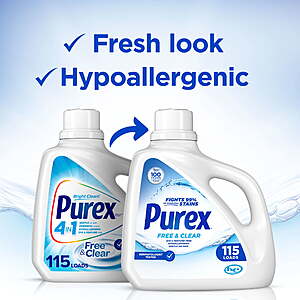 $8.97 get $3 Walmart Cash Purex Free & Clear Liquid Detergent, Sensitive Skin, 150 fl oz, 115 loads  (REGIONAL)