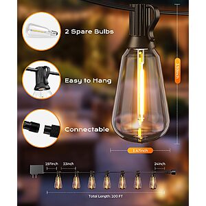 Ecoeve Outdoor String Lights, 100FT Patio Lights for Outside, Smart App & Remote Control with Timer, Dimmable with 4 Scene Modes $37.99