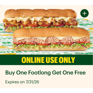 Buy One Footlong Get One Free $10